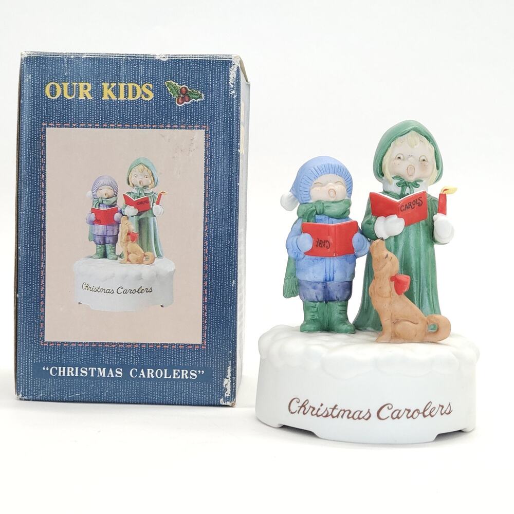 Vtg Christmas Carolers Dog Music Box Deck the Halls Signed Jane McDowell WORKS
